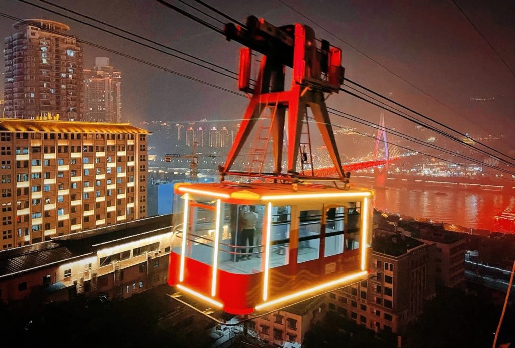 The Yangtze River Cableway at Night