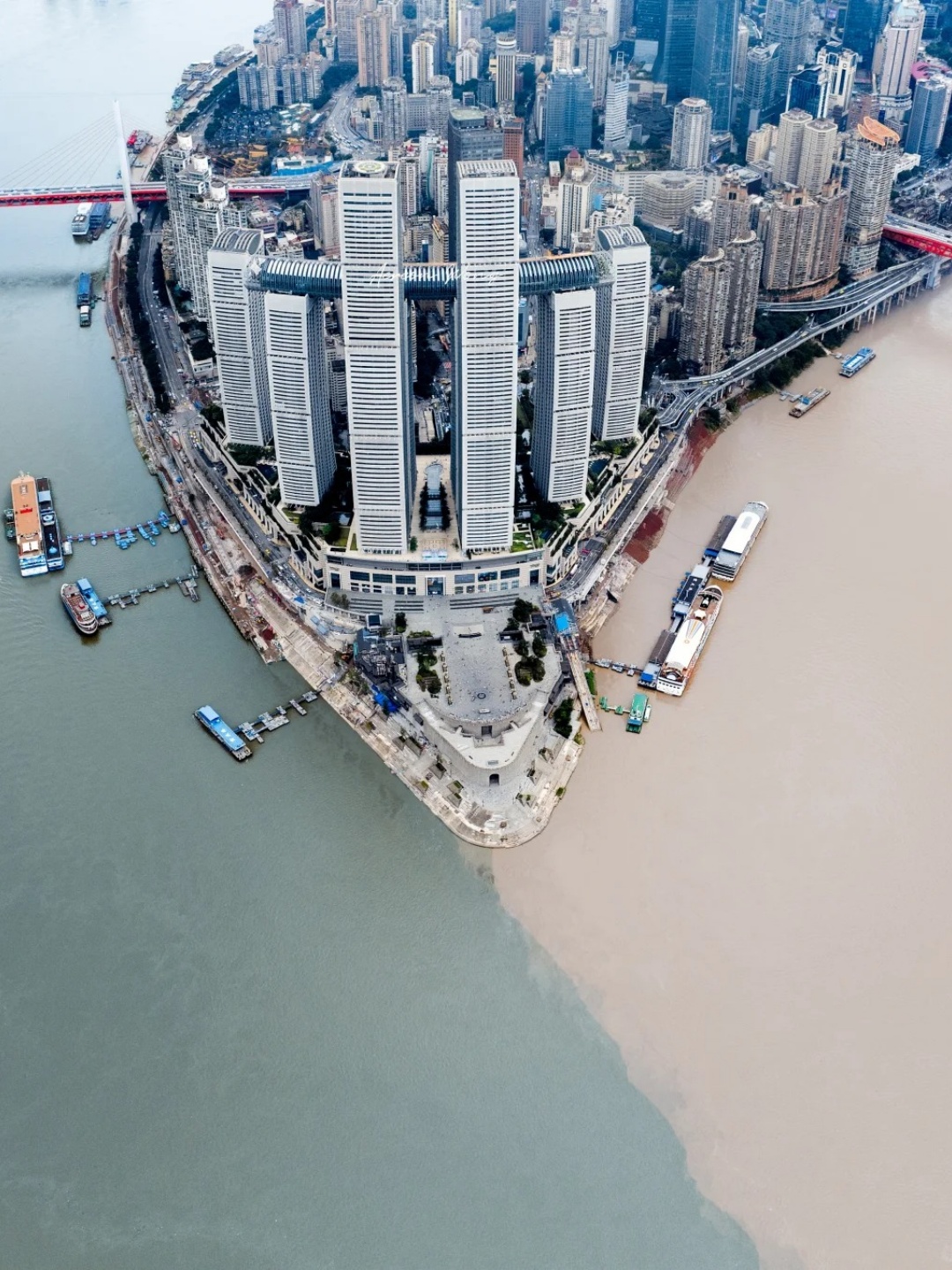 The Yangtze River and the Jialing River meet at Chaotianmen Square