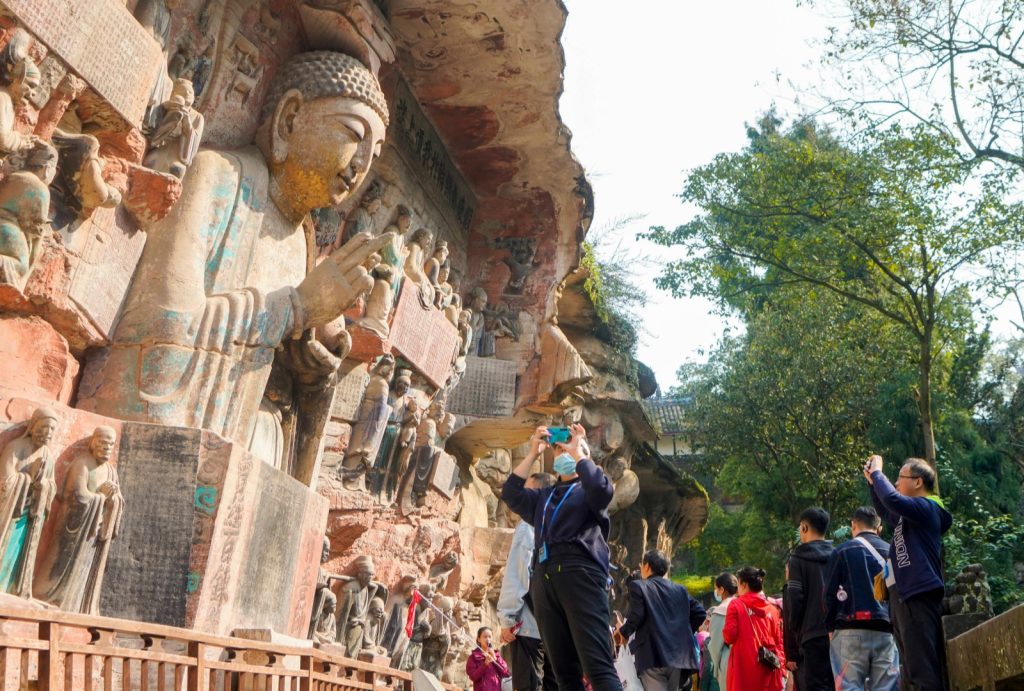 Visitors to Dazu Rock Carvings Scenic Area