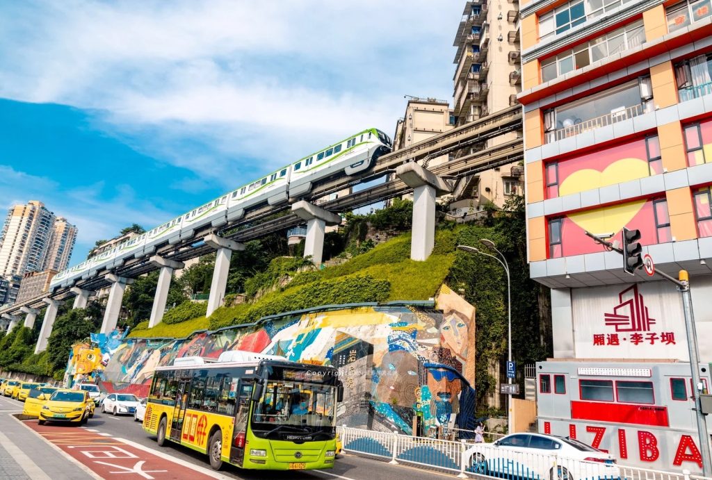 Liziba Monorail Pierces a Building