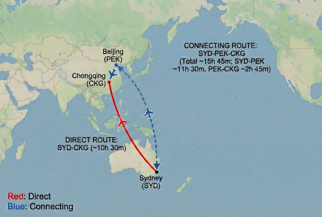 Australia to Chongqing via Beijing