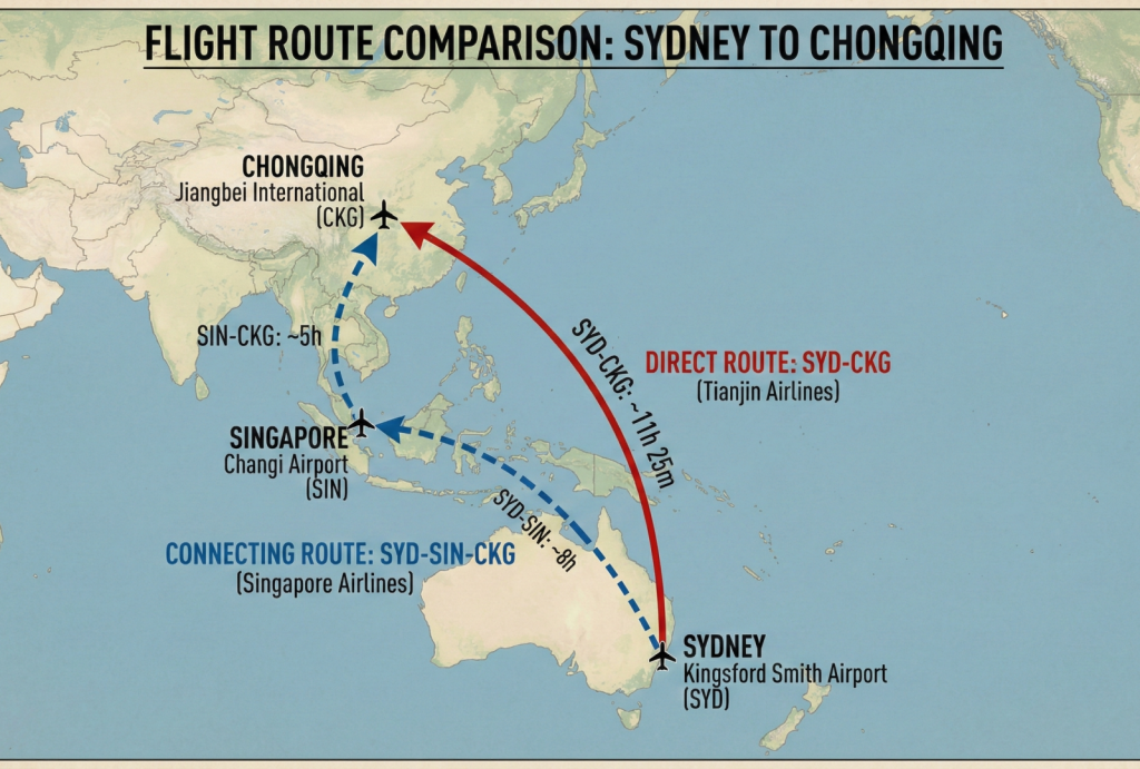 SYD-CKG vs SYD-SIN-CKG