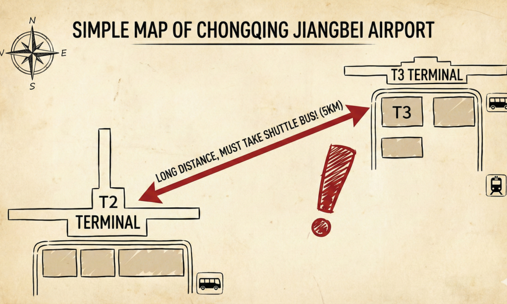 Simplified map showing the distance between T2 & T3 of CKG