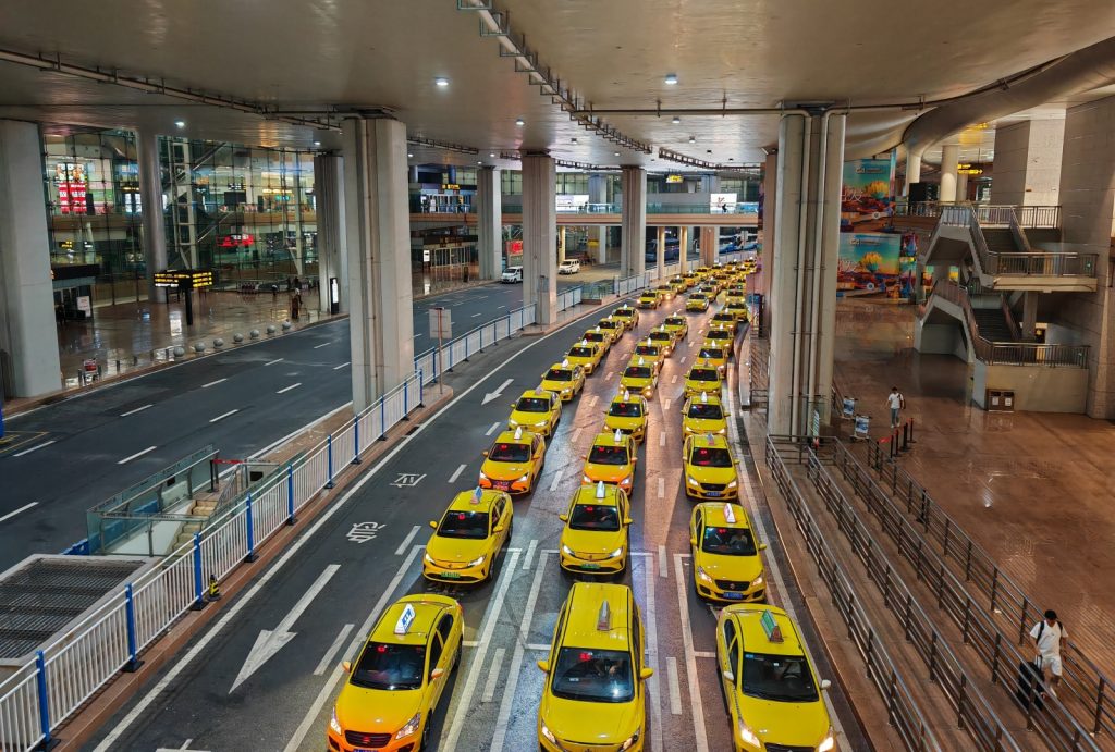 Taxis queuing outside Jiangbei International Airport