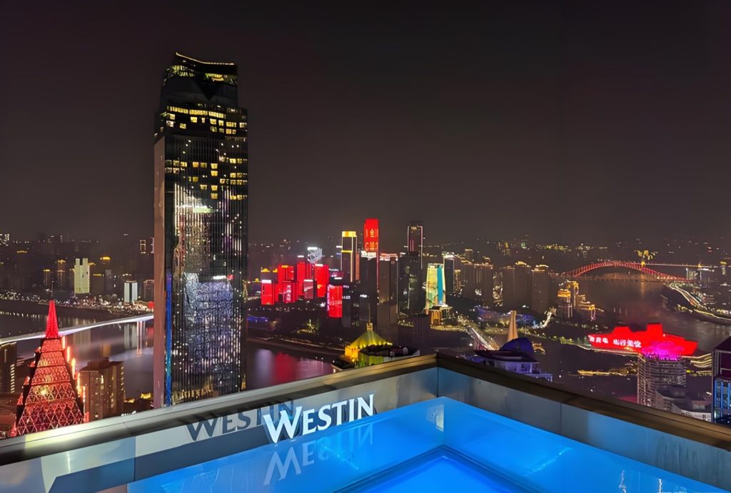 The Swimming Pool at The Westin Chongqing Liberation Square at night