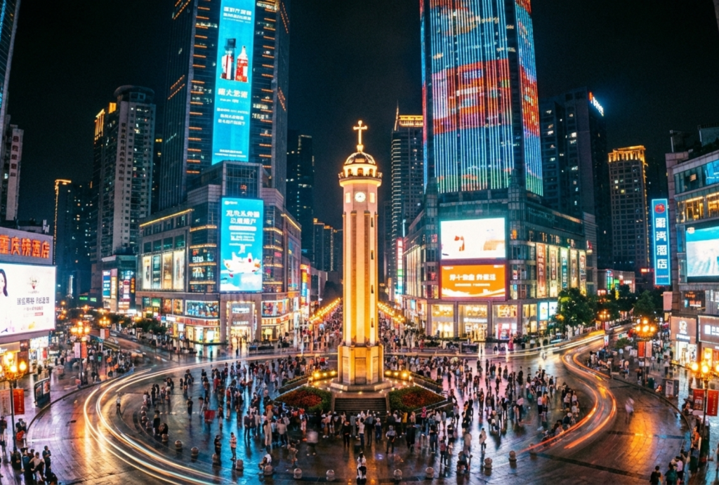 The bustling night view of Jiefangbei