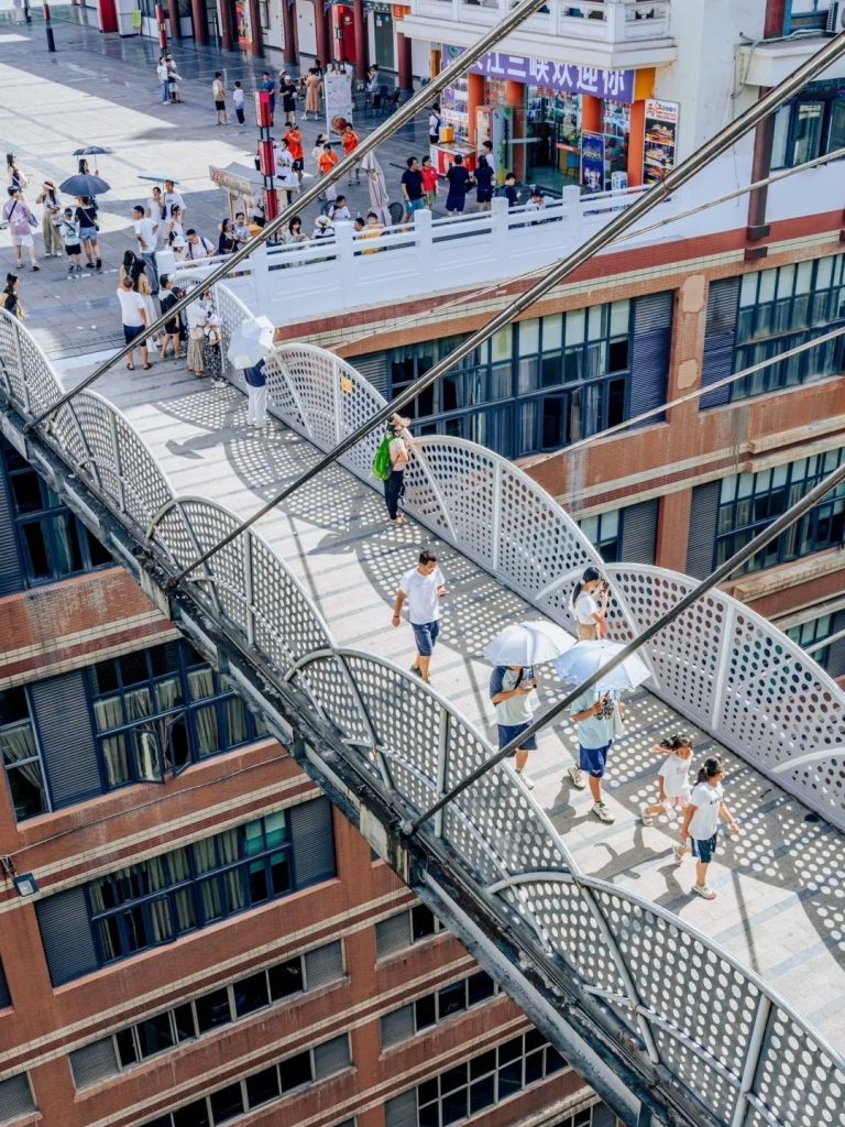 Pedestrians crossing on the bridge