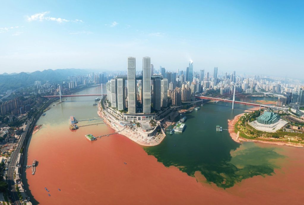 Yangtze and Jialing Rivers meet at Chaotianmen Dock