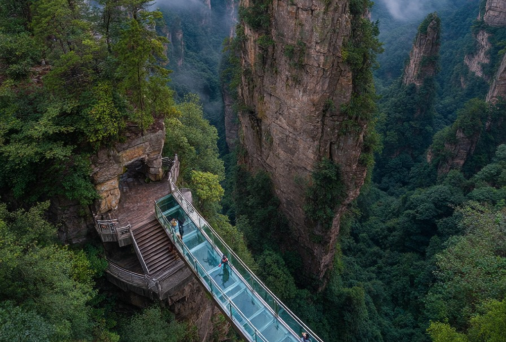 Zhangjiajie glass bridges and sandstone pillars