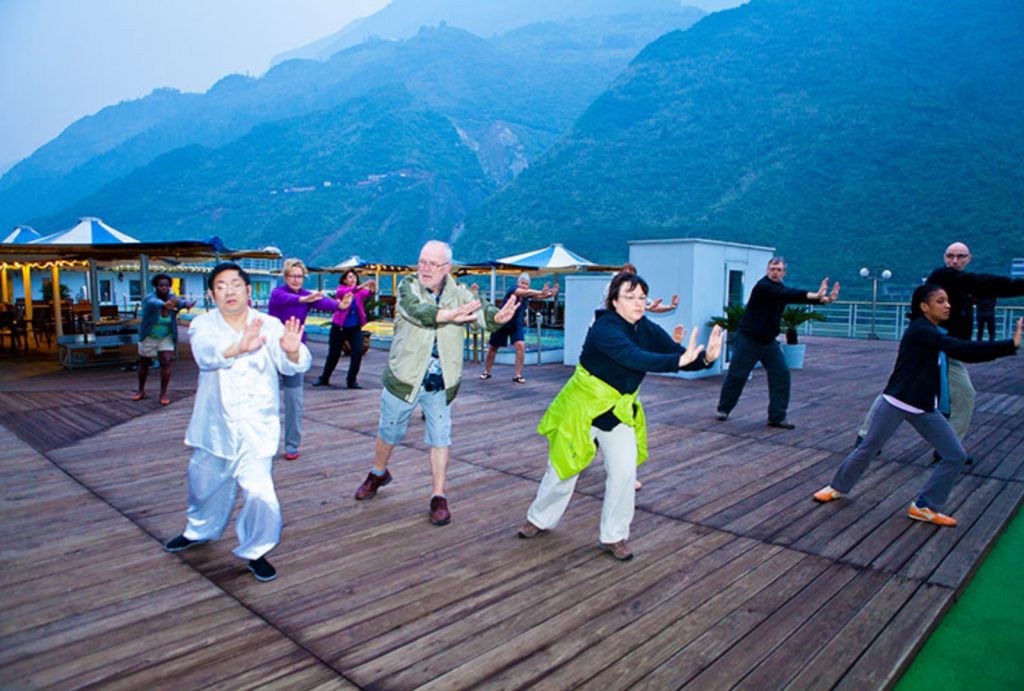 Morning Taichi on the sun deck
