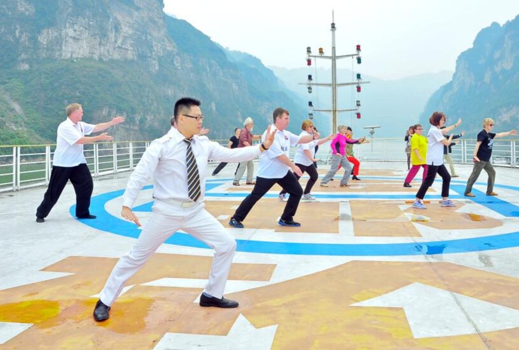 Playing Tai Chi on deck